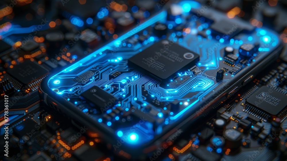 Aufkleber the technology of mobile phone hardware. electronic chip, cpu of smartphone. repair, maintenance pho