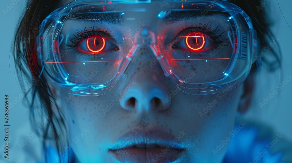 Poster The technology is abstract digital abstract abstract conceptual banner. It is the concept of a robot woman with AI flying in cyberspace at the center of the metaverse. A cyborg in the digital