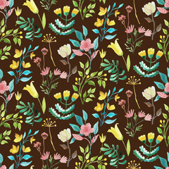 Watercolor botanical illustration on a dark background