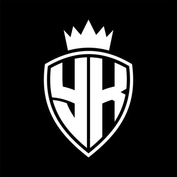 recommend clip art: YK Letter monogram shield and crown outline shape with black and white color design