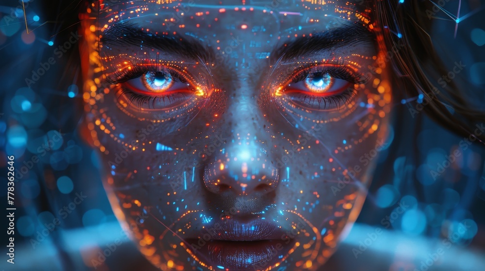 Poster A chatbot communicating with a user over a phone app. A virtual agent on a smartphone screen. An avatar or userpic of a futuristic woman in a chat room. Conversational technologies for online