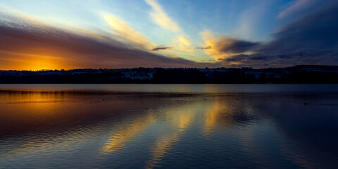 Morming Sunrise clouds, Castle Semple Loch, Lochwinnoch, Renfrewshire, Scotland, UK