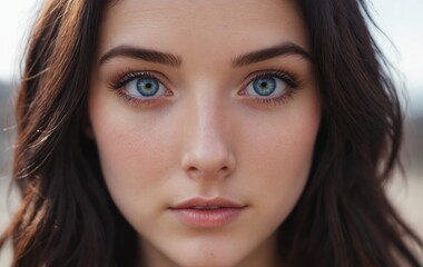 Fototapeta premium a close up of a woman s face with blue eyes