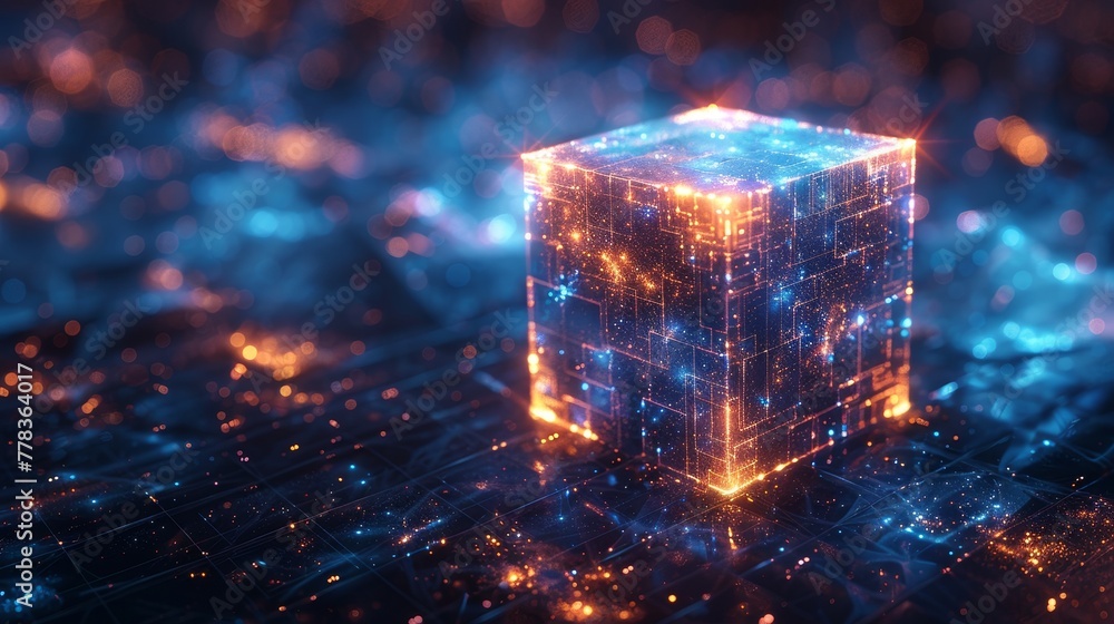 Poster Symbol for blockchain technology. Block chain tech abstract background. Block chain technology. Cryptocurrency mining, exchange, and p2p arbitration.