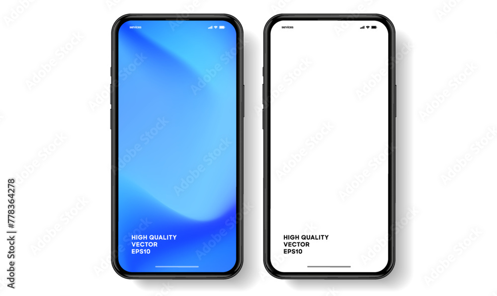 Aufkleber 3D realistic high quality smartphone mockup with isolated background. Smart phone mockup collection. Device front view. 3D mobile phone with shadow on white background.