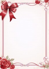 ornate vintage frame with red roses and bow, digital art, highly detailed