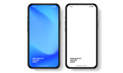 3D realistic high quality smartphone mockup with isolated background. Smart phone mockup collection. Device front view. 3D mobile phone with shadow on white background.