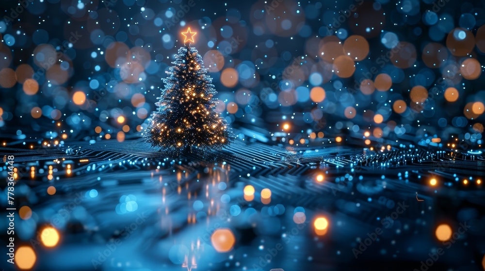 Aufkleber a merry christmas and a happy new year template. christmas tree in the 2024 year on an electronic pr