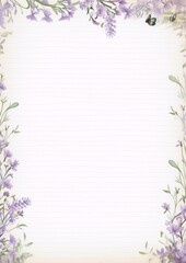 Fototapeta premium Vintage lined paper with watercolor lavender flowers and butterfly