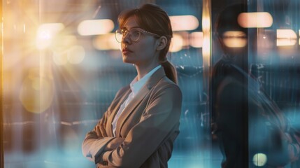 Obraz premium Woman Standing in Front of Glass Wall