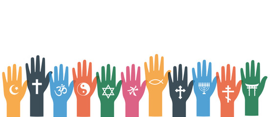 Fototapeta premium hands in the air. religious symbols of the world. concept of unity and humanism.