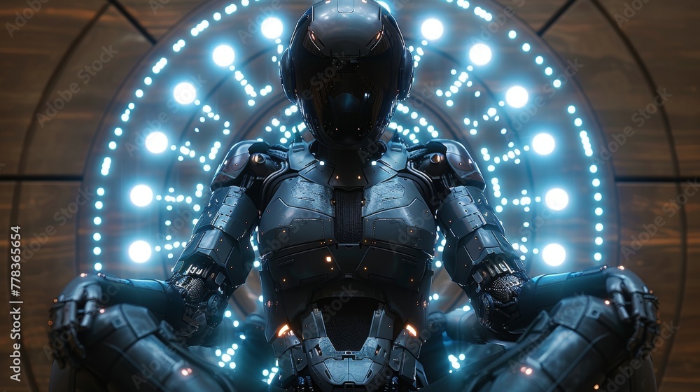 Poster ai or artificial intelligence in image female cyborg queen. robot woman majestic sitting on throne i