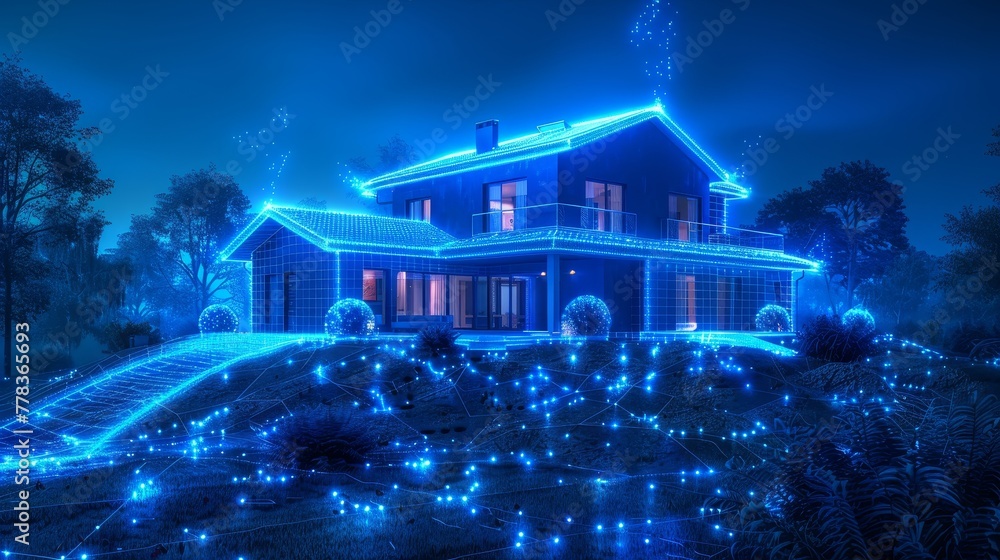 Poster 3d blueprint plan of smart home. icons for iot devices. conceptual banner for building a home with i