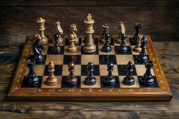 A well-organized Western chess board with all its pieces