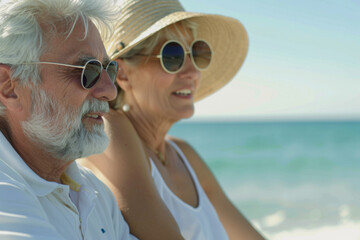 Portrait of happy senior couple at the beach
