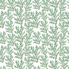 A pattern of green leaves. Watercolor seamless pattern highlighted on a white background,summer fresh foliage	
