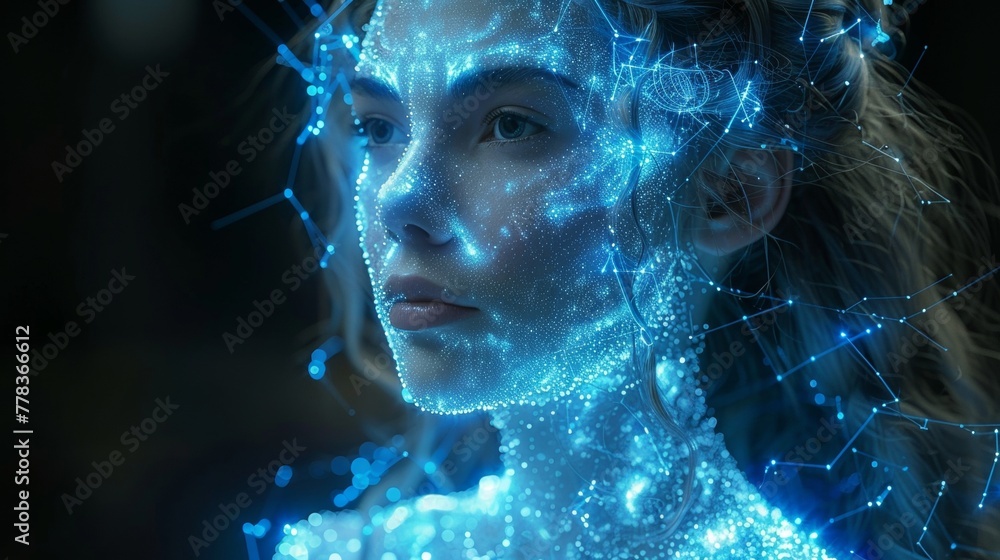 Aufkleber An artificial intelligence judge in the image of goddess Themis. A robotic or cyborg woman with scales judging people for offenses. An artificial neural network serves as a judge.