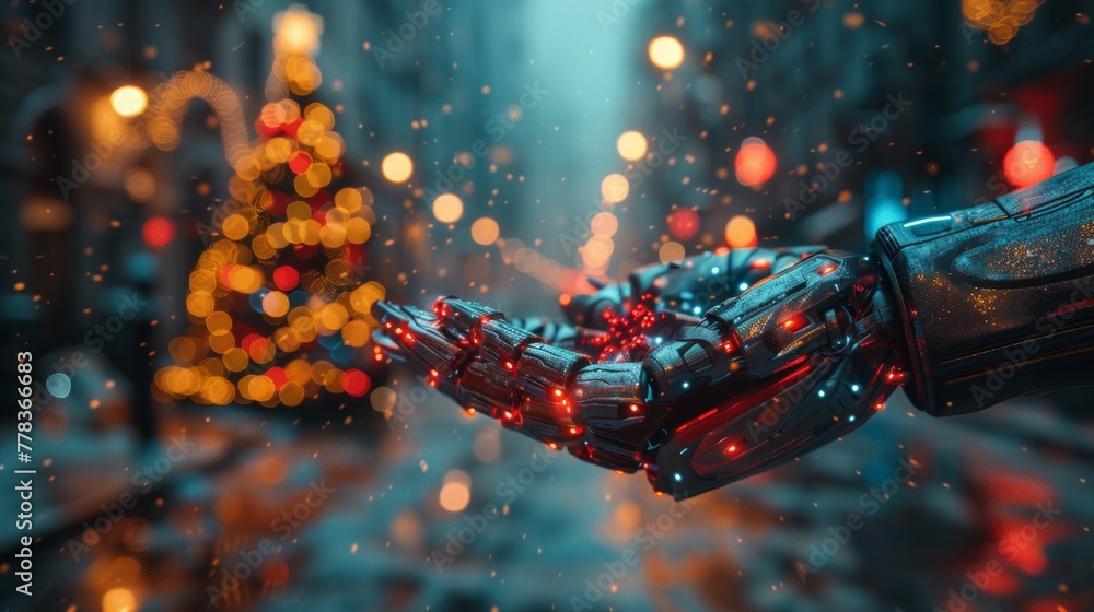 Aufkleber merry christmas and happy new year background in cyborg style. artificial intelligence greets the ne
