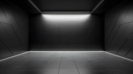 Modern anthracite geometric Interior with Neon Lighting. Empty Room for Product Presentation