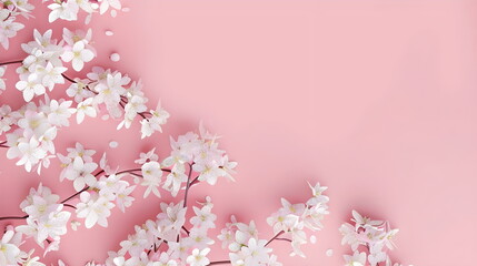 Obraz premium Delicate pastel background with flowers. Greeting card concept for wedding, mother's day or women's day. Spring composition with copy space.