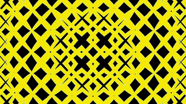 A seamless 3D rendered looped animation featuring a striking black and yellow pattern on a black background.