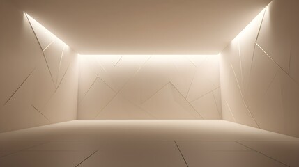 Modern beige geometric Interior with Neon Lighting. Empty Room for Product Presentation