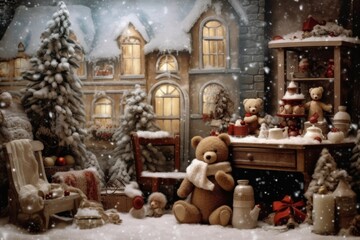 Cozy Christmas Scene. A Teddy Bear's Winter Wonderland	
