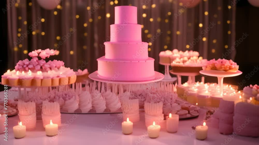 Poster a table adorned with a cake and an abundance of cupcakes, creating a delightful arrangement for a ce