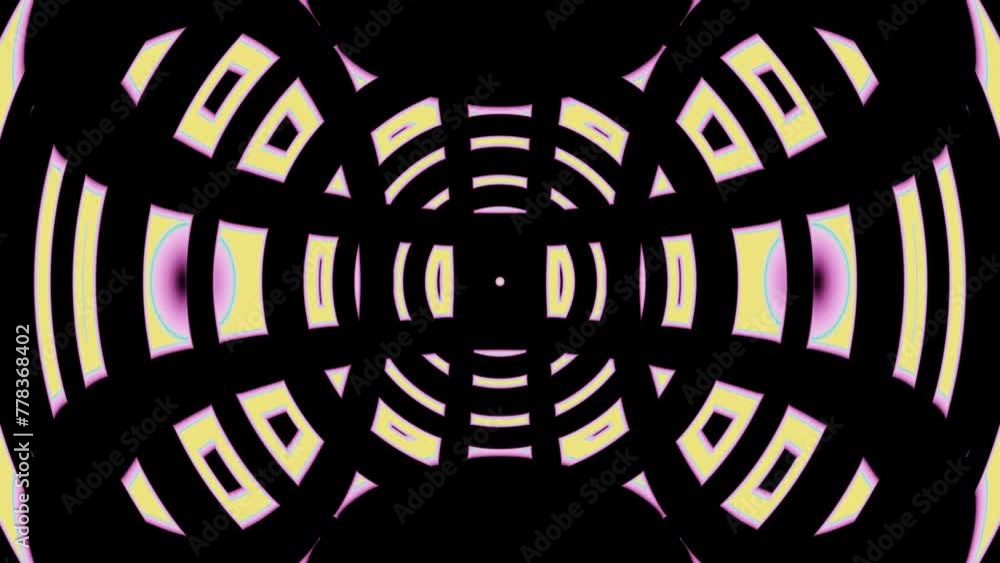 Poster seamless 3d rendered looped animation of a black and yellow abstract design featuring circular shape