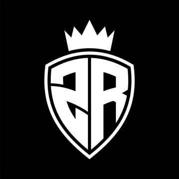 recommend clip art: ZR Letter monogram shield and crown outline shape with black and white color design