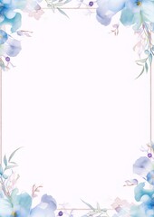 Delicate watercolor floral frame in blue and purple hues, perfect for wedding invitations, save the dates, and other special occasions.