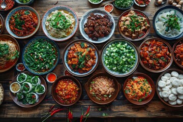 Traditional Tibetan food served in a picturesque setting on the Tibetan plateau.