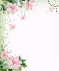Naklejka premium Pink and green flowers with dew on a light background in a classic art style.