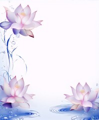 Naklejka premium Pink and blue lotus flowers with water droplets on a white background, in a realistic style, for a natural or Asian-inspired interior, reminiscent of the Art Nouveau movement.