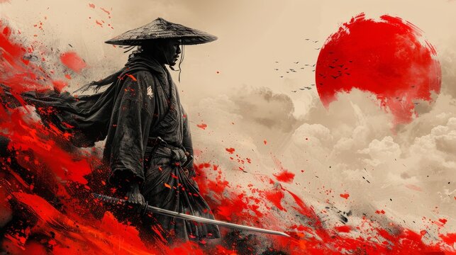 Samurai with Crimson Sky