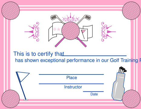 Golf Participation Achievement Award, pink ball pink border