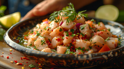 Peruvian Ceviche on Decorated Table
