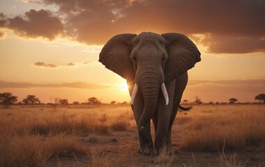 Gentle Giant – African Elephant Roaming the Savannah Plains - Powered by Adobe