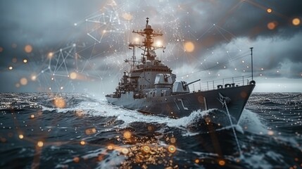Sailing Through Kitan Blue: Cyber Warship Fights Criminals in the High Seas - obrazy, fototapety, plakaty