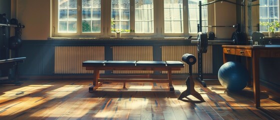 Gym and wooden tables