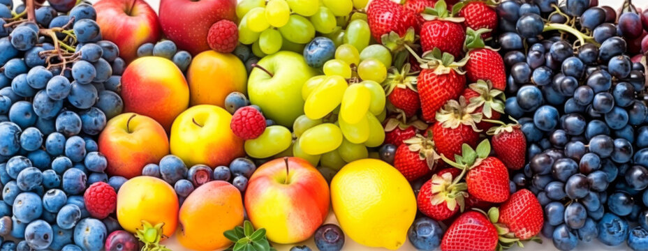   A close-up of various fruits including berries, oranges, and strawberries at the bottom of the image