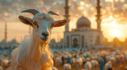 Goat With eid Background Generated with Ai tools - obrazy, fototapety, plakaty