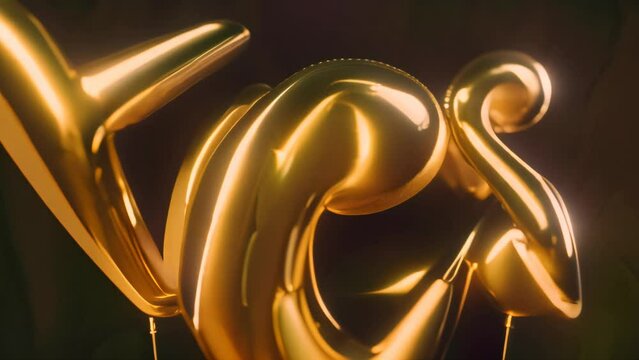 Gold balloon letters spelling YES. Celebration and positive concept. Design for party invitation, greeting card, poster