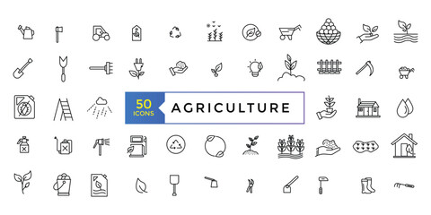 Fototapeta na wymiar Agriculture line icon set. Innovative technologies for managing farm or agriculture. pring growth stage, seeds, seedling, drought, soil testing, agriculture vector illustration.
