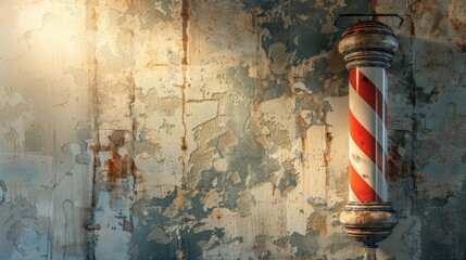 Classic image of a striped barber pole against a backdrop for design - obrazy, fototapety, plakaty