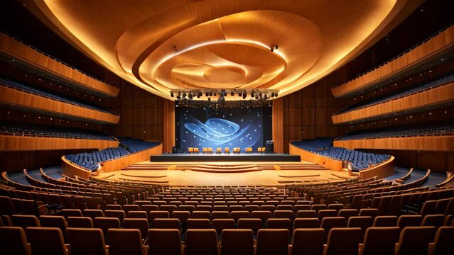 A large auditorium filled with rows of seats, ready to accommodate a large crowd, International business conference in a large auditorium, AI Generated