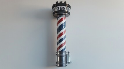 Classic image of a striped barber pole against a backdrop for design