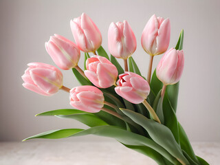 Minimalist Delight: Single Bouquet of Light Pink Tulips. generative AI