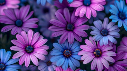 Cluster of Purple and Blue Flowers With Blue Centers