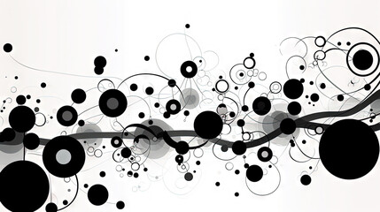 Geometric abstract background with black dots, circles and lines.